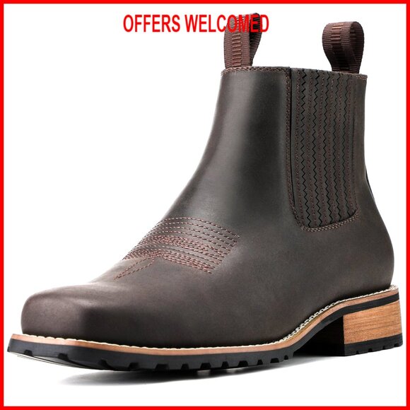 Men's Square Toe Slip-On Western Chelsea Boots Work Casual Ankle Boots